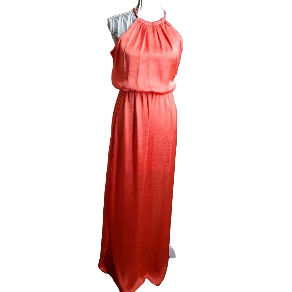 Bisou Bisou orange halter Neck, Sleeveless summer maxi dress, size 4